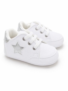 Pantofi bebe albi casual cu siret si aplicatie stea comozi - Img 4