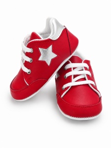 Pantofi bebe rosii casual cu siret si aplicatie stea comozi - Img 3
