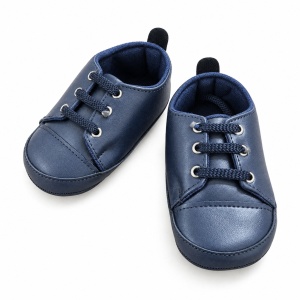 Pantofiori bebe baieti bleumarin cu sireturi, eleganti, talpa moale - Img 3