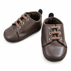Pantofiori bebe baieti maro cu sireturi, eleganti, talpa moale