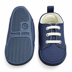 Pantofiori bebe bleumarin cu sireturi, captusiti si talpa moale - Img 6