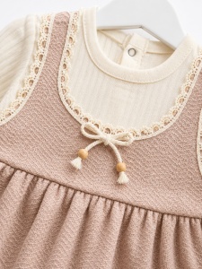 Rochie bebe eleganta roz pudra cu muselina si dantela pentru fetite aniversare si evenimente - Img 3