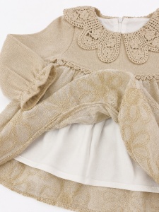 Rochie fetita crem eleganta cu guler dantelat, maneca lunga, stil boho vintage - Img 5