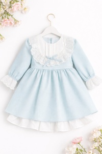 Rochita eleganta fetite bleu cu dantela alba stil clasic - Img 2