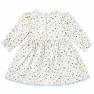 Rochita fetita din bumbac cu imprimeu floral bleu, fundite si maneca lunga - Img 4