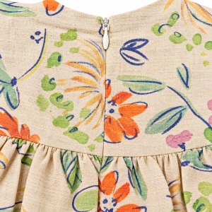 Rochita fetita din in cu imprimeu floral multicolor, volane si maneca lunga - Img 5