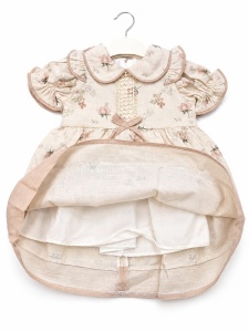 Rochita fetite crem din bumbac cu imprimeu floral si guler elegant - Img 4
