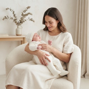 Salopeta bebe fetita din bumbac cu botosei, caciulita si guler brodat floral, crem - Img 2