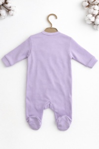 Salopeta bebe fetite mov lila cu caciulita 2 piese bumbac - Img 4