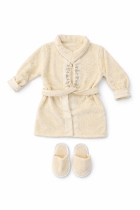 Set baie bebe 5 piese crem halat prosop papuci calitate premium - Img 3
