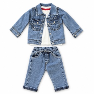 Set baieti 3 piese cu geaca denim, pantaloni jeans si bluza cu maneca lunga - Img 3