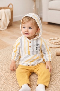 Set bebe 2 piese bumbac vaporos hanorac pantaloni galben baieti