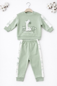Set bebe baiat 2 piese zoo friends bluza si pantaloni verde confort - Img 2