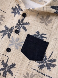 Set bebe baiat 3 piese camasa cu gluga palmieri tricou si pantaloni scurti vara - Img 4