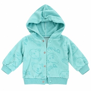 Set bebe baiat 3 piese din bumbac cu hanorac cu ursuleti, bluza si pantaloni turcoaz - Img 4