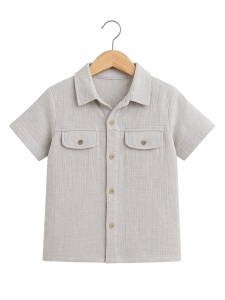 Set bebe baiat 3 piese din muselina camasa tricou si pantaloni scurti casual vara - Img 6
