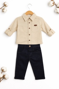 Set bebe baiat camasa bumbac si pantaloni denim casual elegant - Img 2