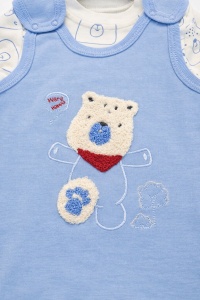 Set bebe baieti 2 piese salopeta albastra si bluza ursulet bumbac - Img 6