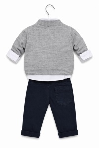 Set bebe baieti elegant 4 piese camasa cardigan papion si pantaloni, fotografie de produs pe fundal alb