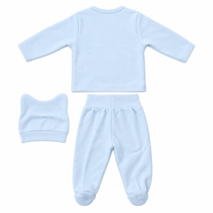 Set bebe bleu din bumbac 3 piese cu ursulet pe semiluna si botosei integrati - Img 4