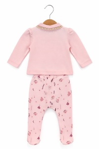 Set bebe fete 3 piese roz elegant bluza dantela pantaloni imprimati bentita - Img 5