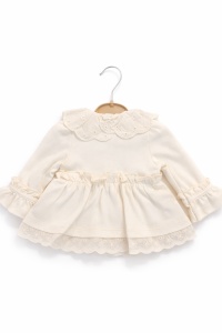 Set bebe fete crem 3 piese elegant bluza volane dantela pantaloni bentita - Img 4