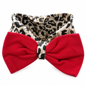 Set bebe fetita 3 piese din bumbac, body rosu, pantaloni animal print si bentita - Img 4