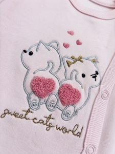 Set bebe fetita 3 piese roz din bumbac cu bluza pantalon si caciulita sweet caty world - Img 3