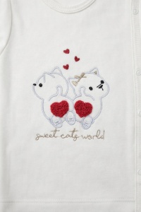 Set bebe fetita 3 piese Sweet Cats bluza pantaloni si caciulita crem - Img 4