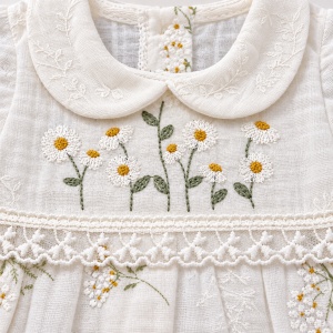 Set complet bebe din muselina 10 piese, imprimeu floral, alb cu verde - Img 6