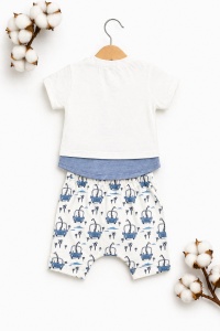 Set haine bebe baiat 2 piese bumbac premium – tricou si pantaloni scurti albastri cu girafa - Img 3