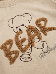 Set haine bebe unisex 2 piese bumbac – tricou si pantaloni bej cu ursulet bear - Img 4