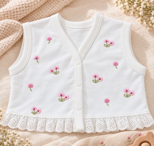 Set nou nascut 10 piese bumbac alb cu floricele roz, dantela, paturica si accesorii - Img 8