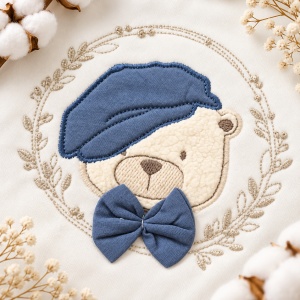 Set nou nascut 10 piese bumbac alb cu ursulet bleu, paturica, body, pantaloni si accesorii - Img 5