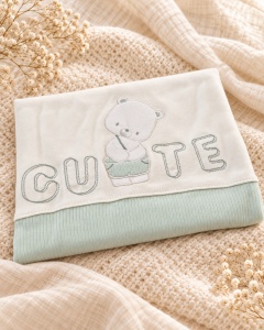 Set nou nascut 10 piese bumbac alb verde menta cu ursulet, paturica si accesorii - Img 3