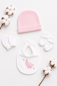 Set nou nascut 10 piese roz Happy Bear, bumbac moale pentru fetite - Img 6