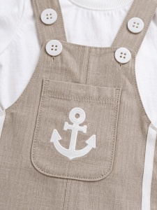 Set vara bebe 2 piese salopeta si tricou bumbac model ancora - Img 5