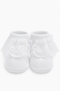 Sosete bebe albe cu dantela si fundita eleganta pentru fetite - Img 2