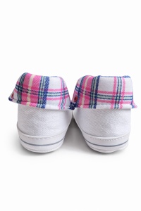 Tenisi bebelusi albi cu siret talpa flexibila guler carouri stil sport casual - Img 6
