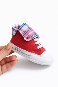 Tenisi bebelusi rosii cu siret talpa flexibila carouri stil sport casual - Img 3