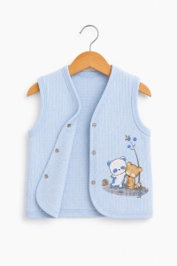 Vesta bebe bleu din bumbac moale cu imprimeu animale si inchidere capse - Img 3