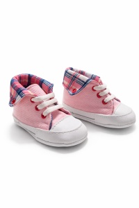 Adidasi bebelusi roz cu siret talpa flexibila guler carouri stil sport casual