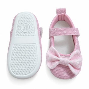 Balerini bebe fete roz cu buline si funda, pantofiori cu bareta - Img 5