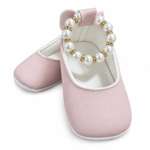 Balerini bebe fetite roz cu perle decorative si talpa moale - Img 6