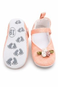 Balerini bebe roz piersica eleganti cu floricele decorative pentru fetite - Img 5