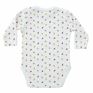 Body bebe alb din bumbac cu imprimeu floral multicolor, maneca lunga si capse pe umeri - Img 5