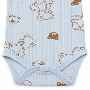 Body bebe bleu din bumbac cu ursuleti maro, maneca lunga si capse pe umeri - Img 5