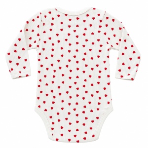 Body bebe crem din bumbac cu inimioare rosii, maneca lunga si capse - Img 4