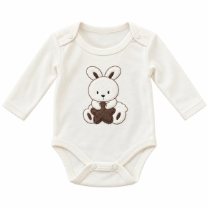 Compleu bebe baiat 3 piese, bumbac, body cu iepuras, pantaloni si jacheta cu gluga, alb - Img 6
