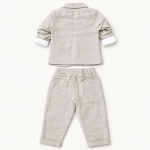 Compleu bebe baiat 3 piese din bumbac cu sacou si pantaloni gri - Img 4